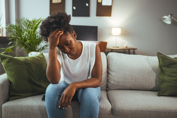 Sad Young Black Woman Portrait Feeling Negative Emotions. Young